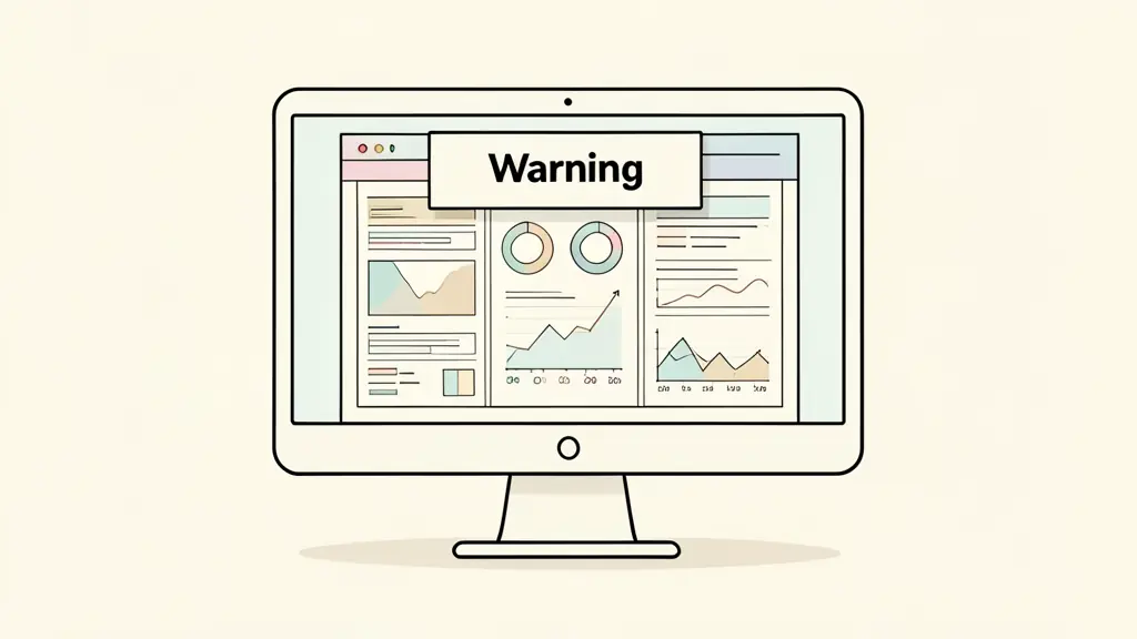 A conceptual image of a computer screen showing a 'Warning' sign over a generic, low-quality SEO report filled with confusing charts and no actual lead data.