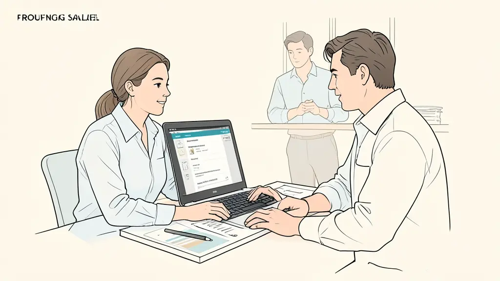 Roofing sales manager reviewing a seven-channel performance table on a laptop, CRM dashboard visible, estimator calling a homeowner in the background